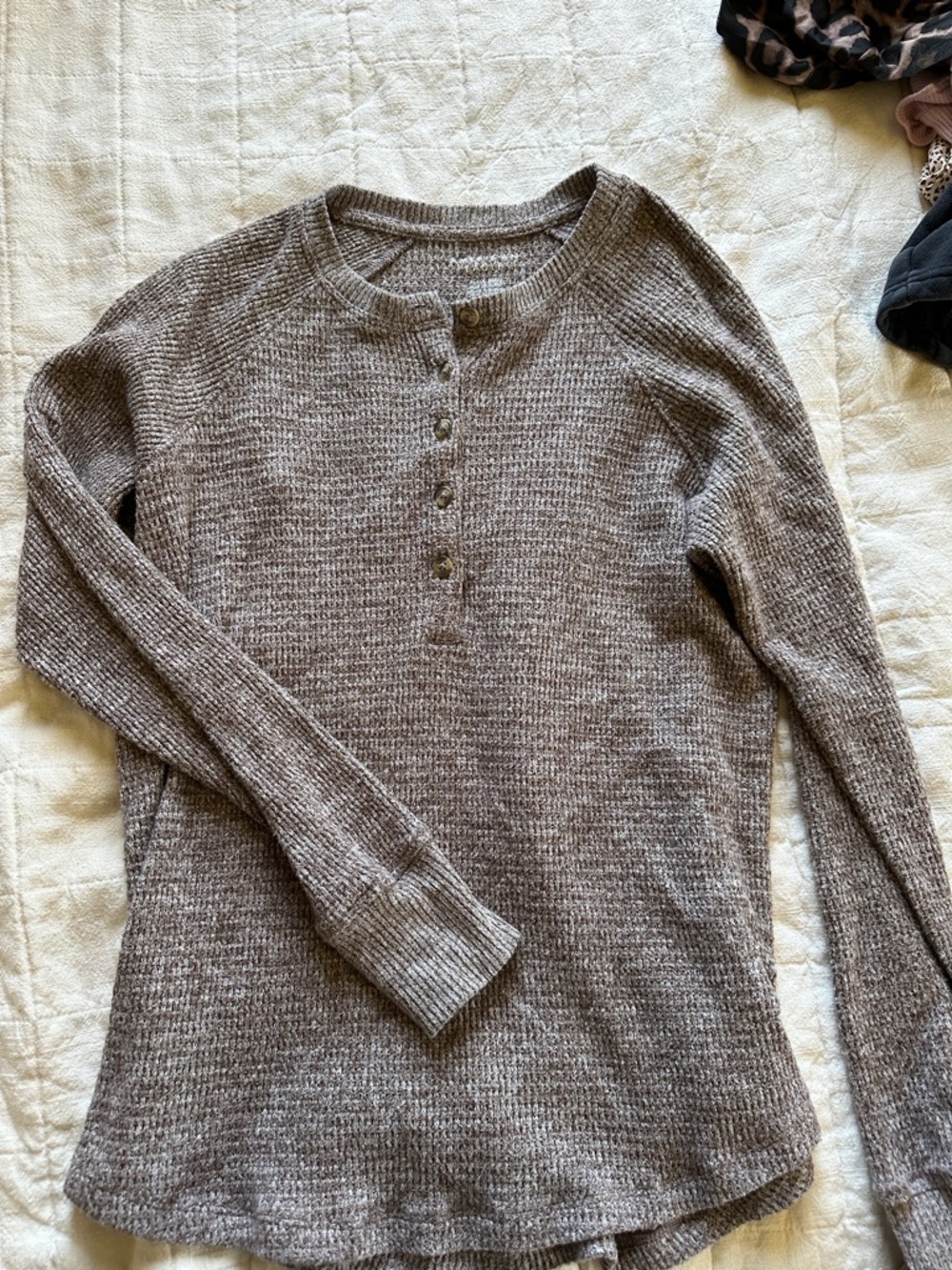 American Eagle Outfitters Heather Taupe Henley Knit Top